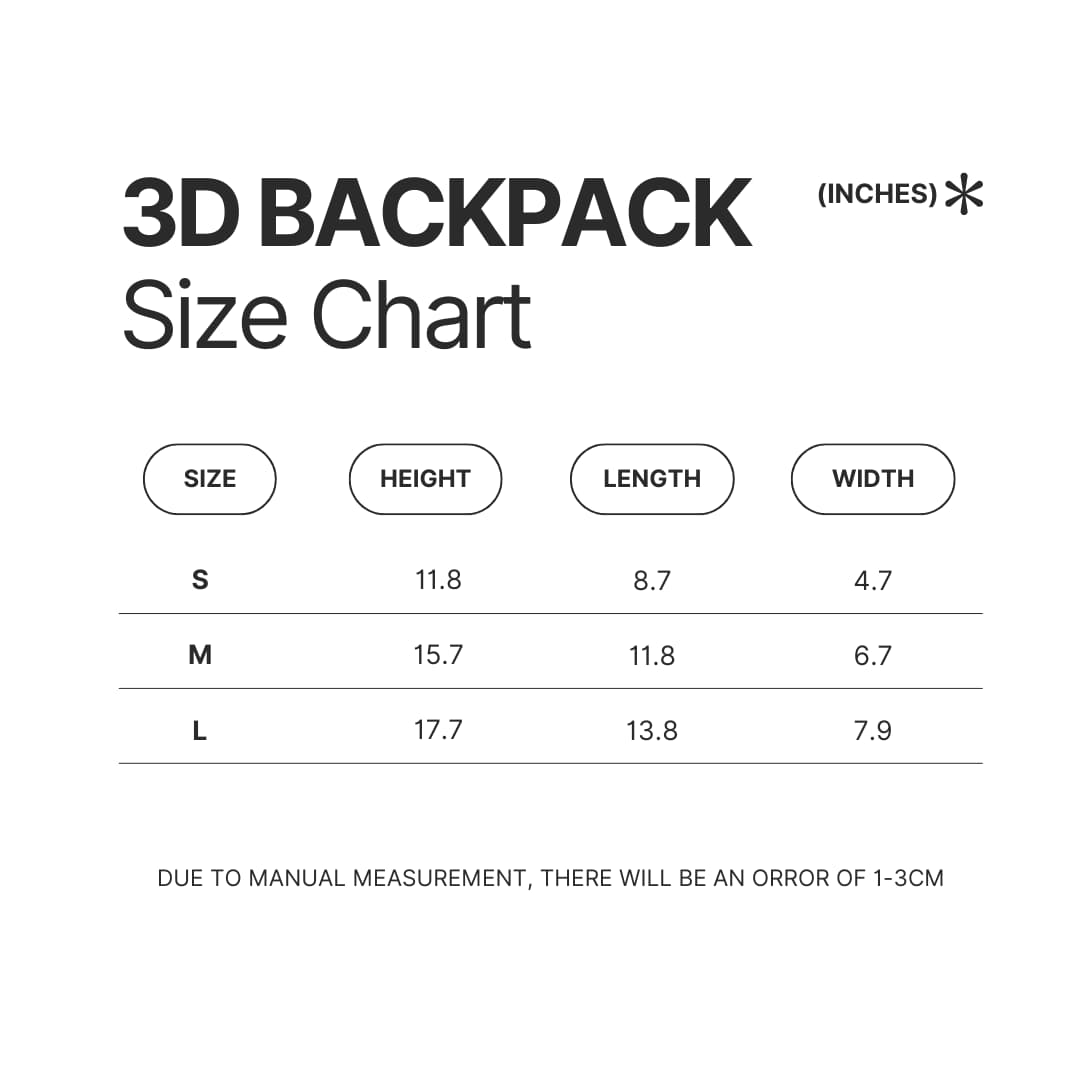 3D Backpack Size Chart - Garfield Shop