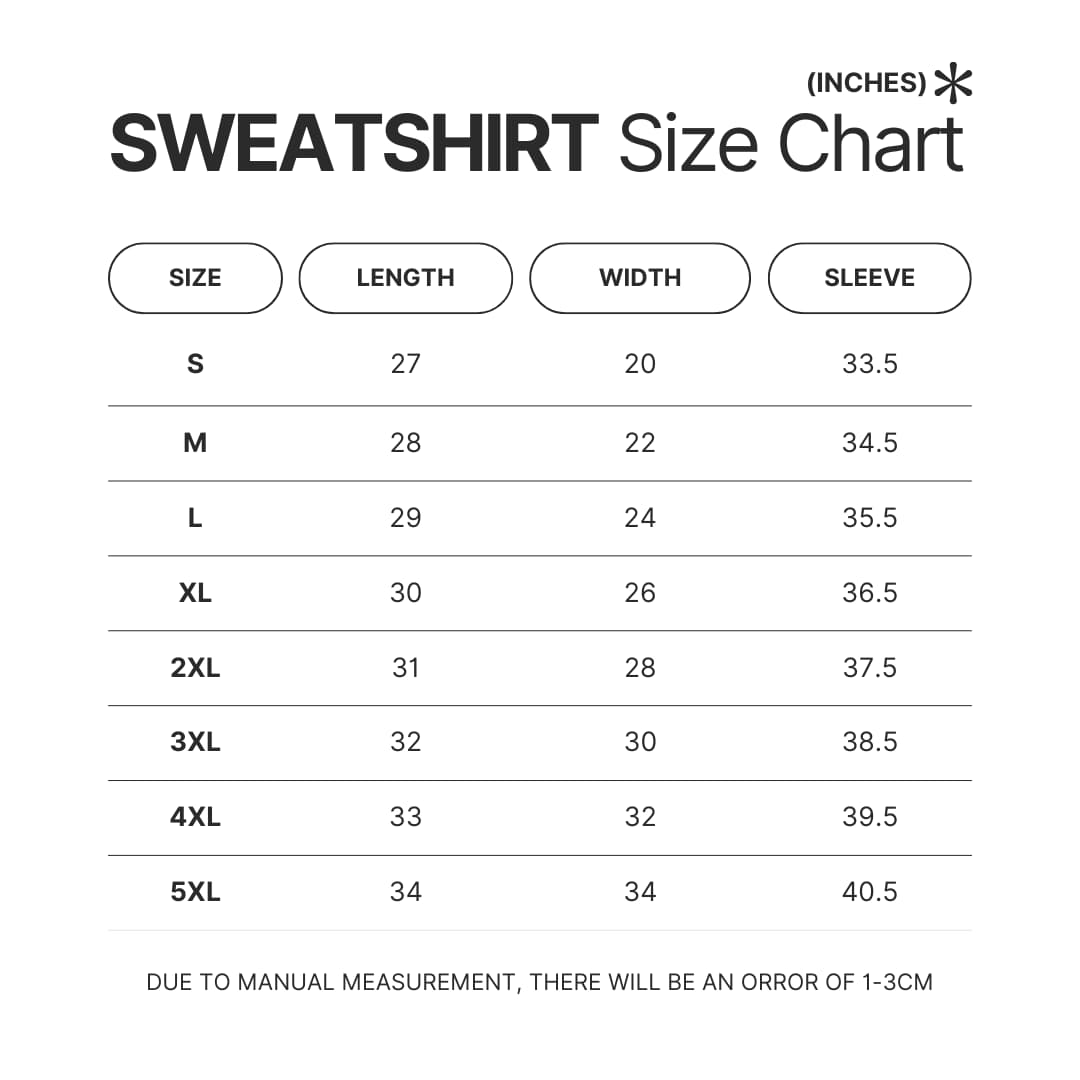 Sweatshirt Size Chart - Garfield Shop