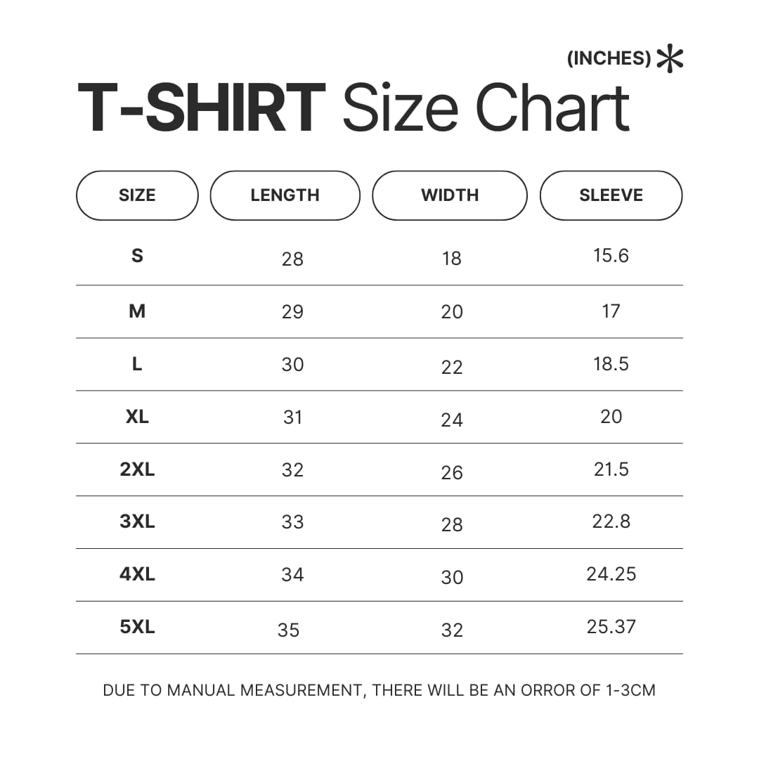 T shirt Size Chart - Garfield Shop