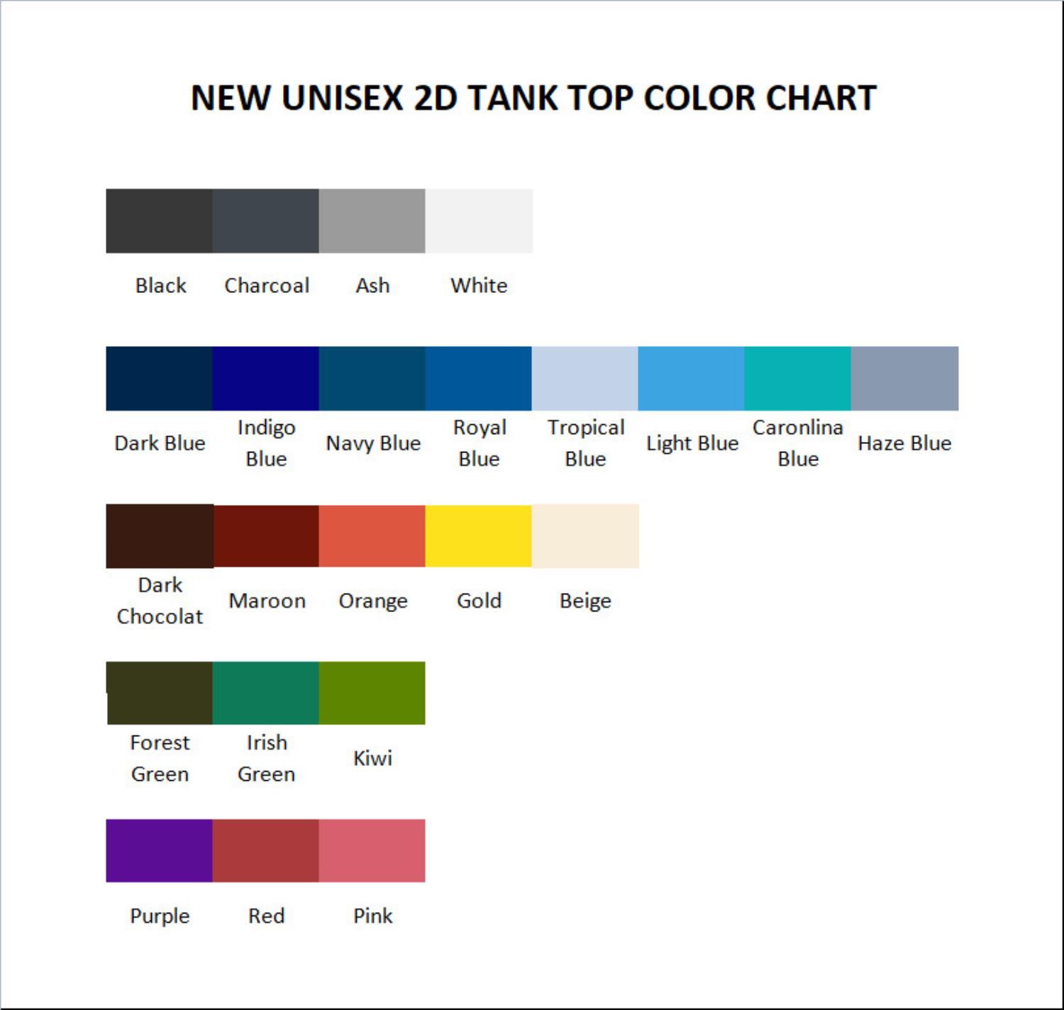 tank top color chart - Garfield Shop