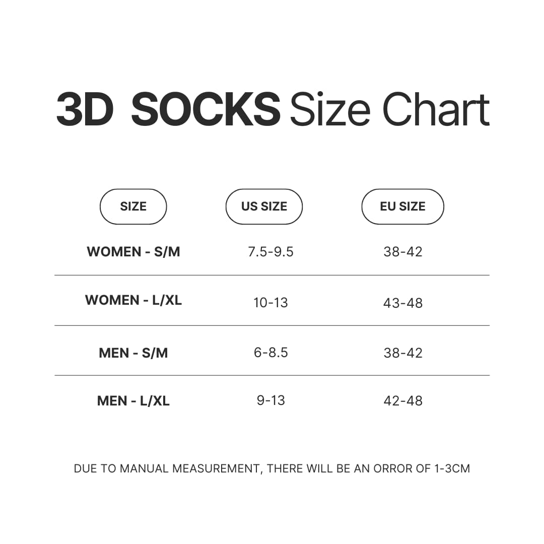 3D Socks Size Chart - Garfield Shop
